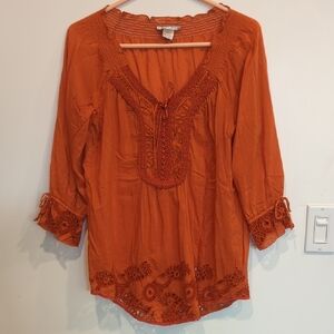 Alberto Makali Orange Crochet Detail Blouse
